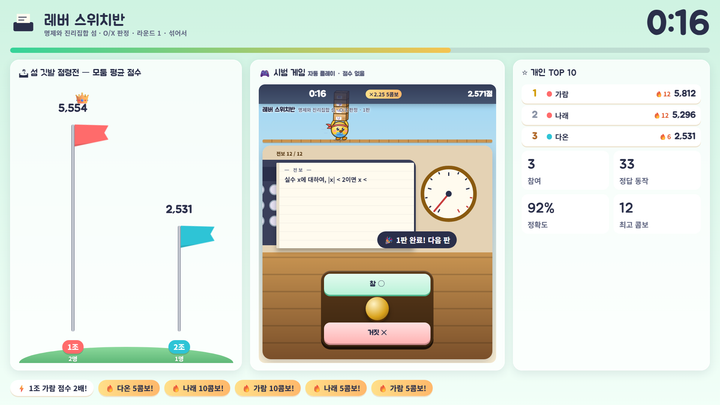 집합과 명제 섬 정복전 (팀전) — 공통수학2 집합 명제 실시간 수업 게임 미리보기