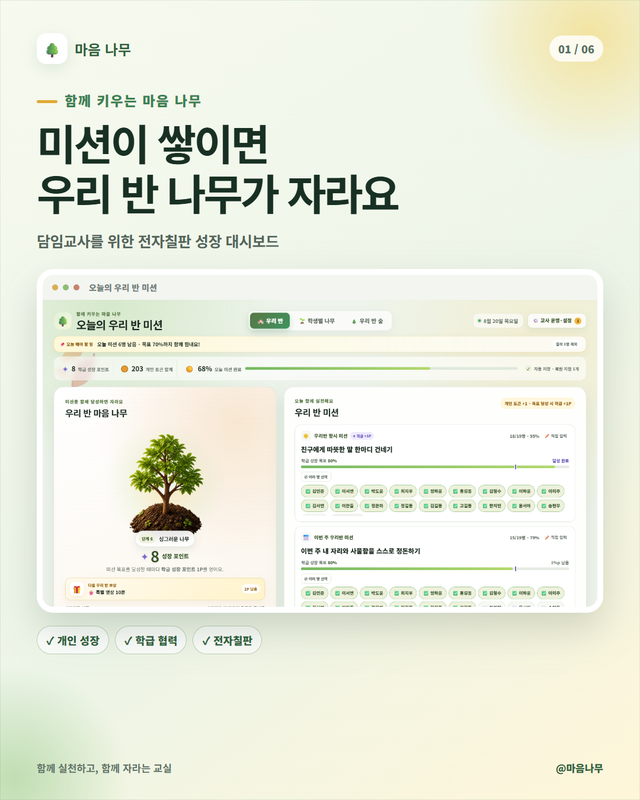 마음 나무:  우리 반 미션 대시보드