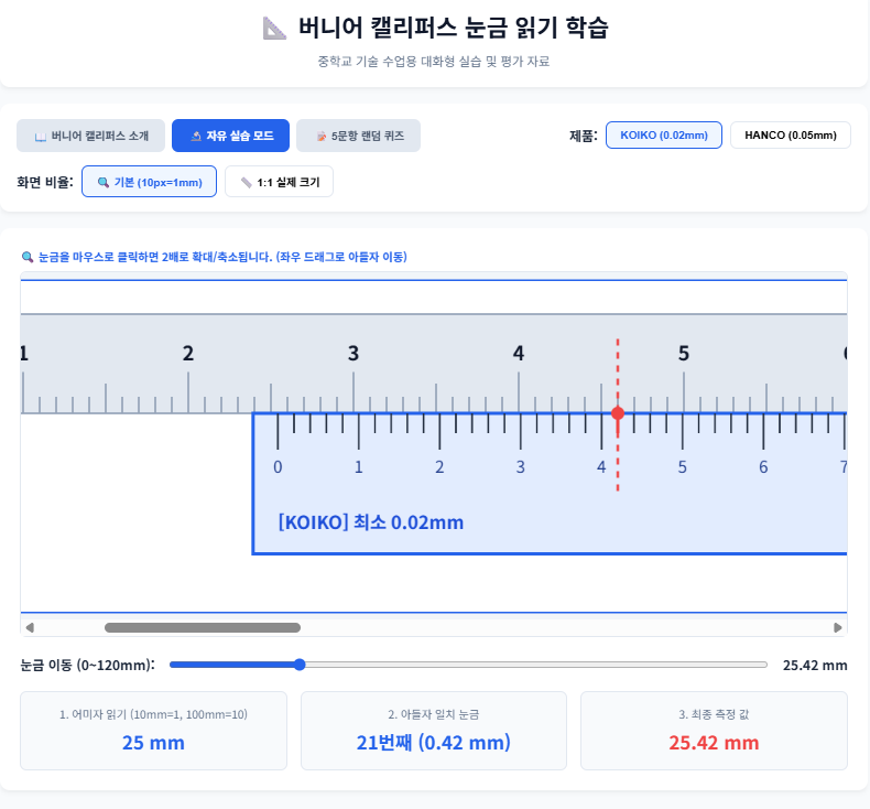 버니어 캘리퍼스 눈금 읽기